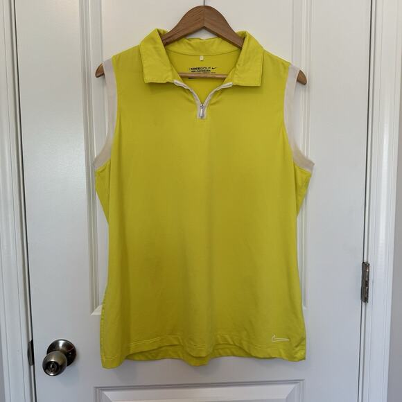 Nike Women's Golf Polo Shirt Tank Size XL Dri-Fit Sport Sleeveless Yellow White - Picture 2 of 11